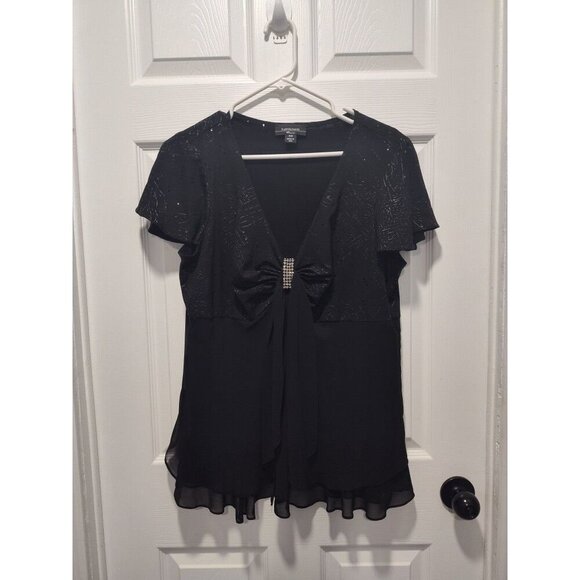 Vtg R&M Richards Woman Top Plus Size 14W Black Sequin Rhinestone Cocktail Blouse - Picture 1 of 10